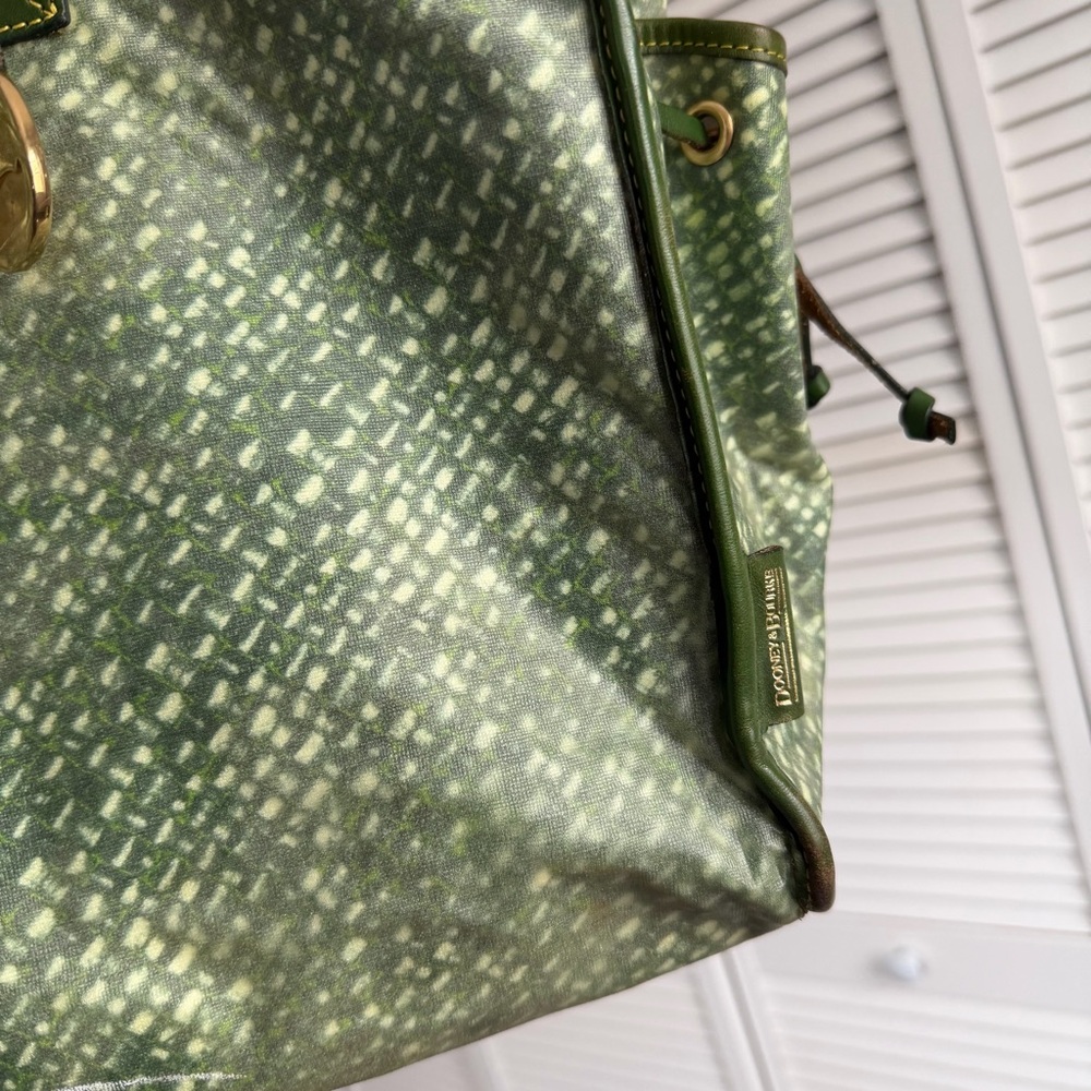 Vintage Dooney & Bourke XL Tote Bag Green Leather Canvas Large Shopper - Picture 3 of 16